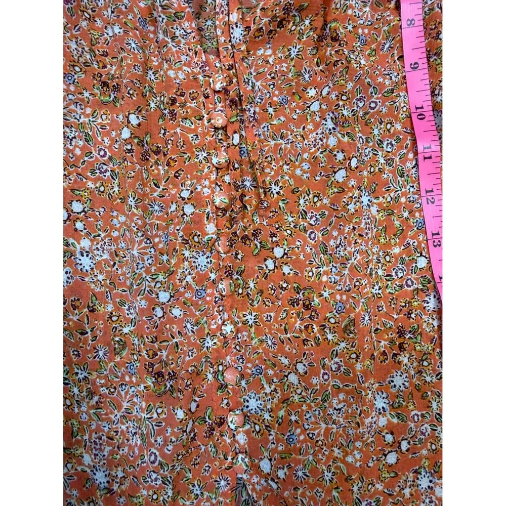 Free People Rare Feelings Blouse Orange Floral Smocked V-Neck Top OB1010657 S